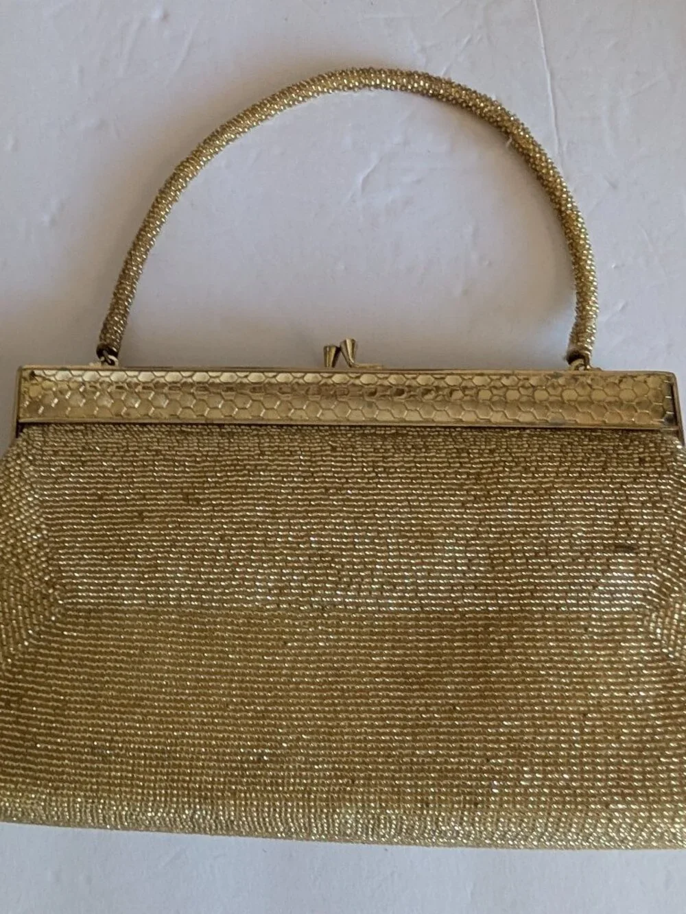 VINTAGE GOLD BEADED ART DECO DESIGN CLUTCH, NEW